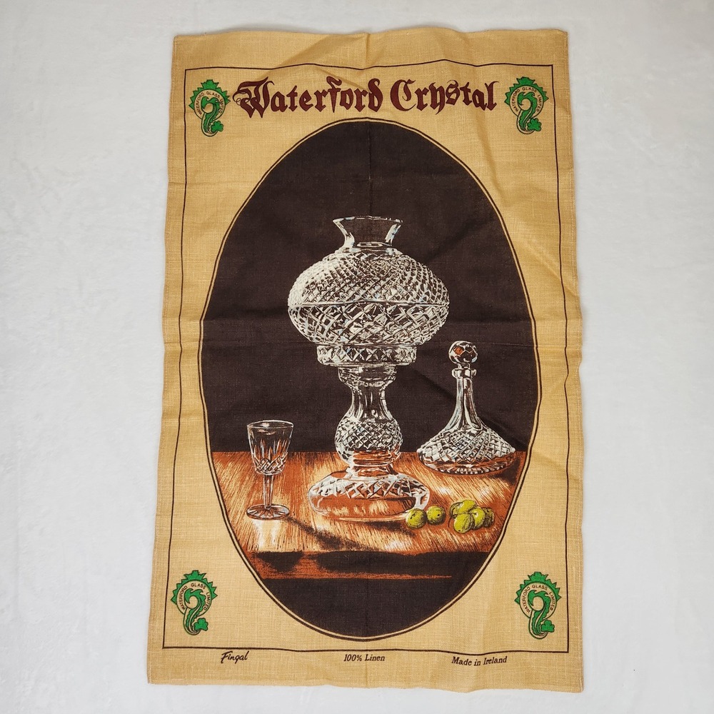 Waterford Crystal Fingal Tea Towel 100% Linen Made in Ireland Vintage Glassware